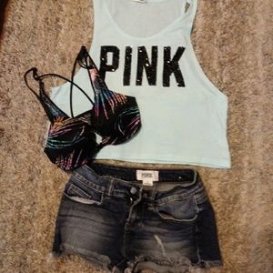 Pink Outfit . New Bra 32 C ,Pink Bling Shirt, Pink